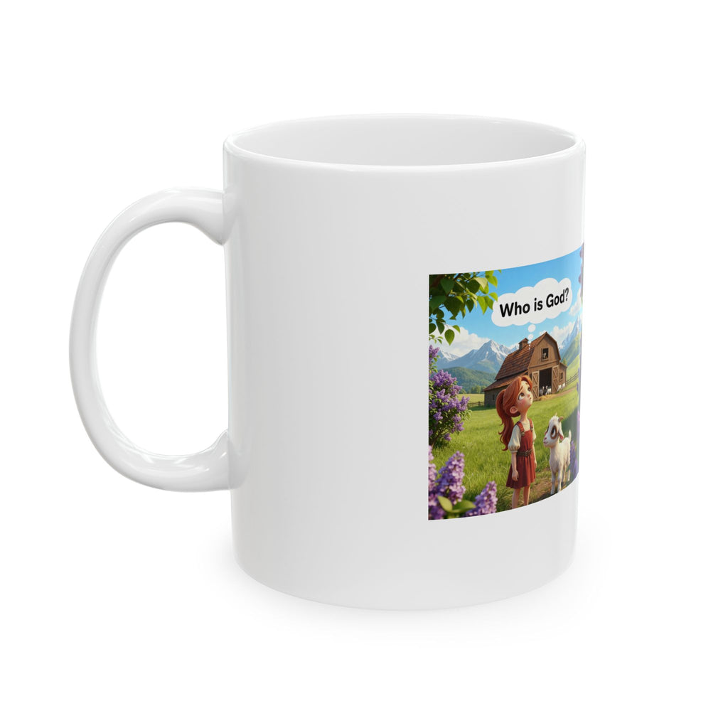 Inspirational Christian Ceramic Mug – "Who is God?" Farmhouse Faith Coffee Cup (11oz, 15oz)