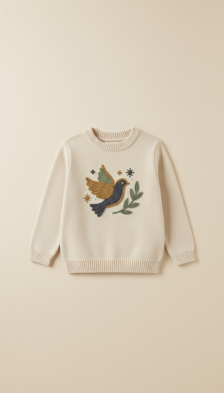 Children's Sweater With Embroidered Dove