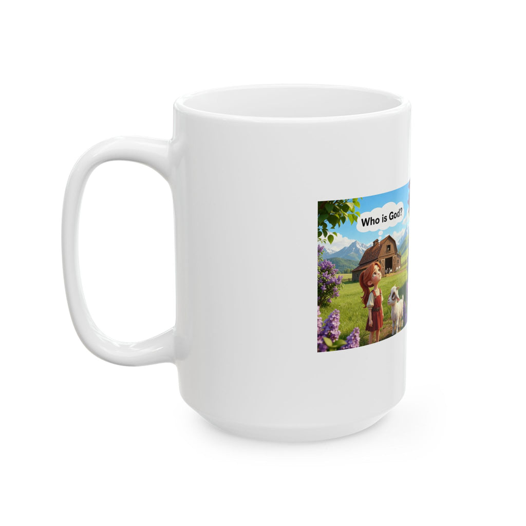 Inspirational Christian Ceramic Mug – "Who is God?" Farmhouse Faith Coffee Cup (11oz, 15oz)