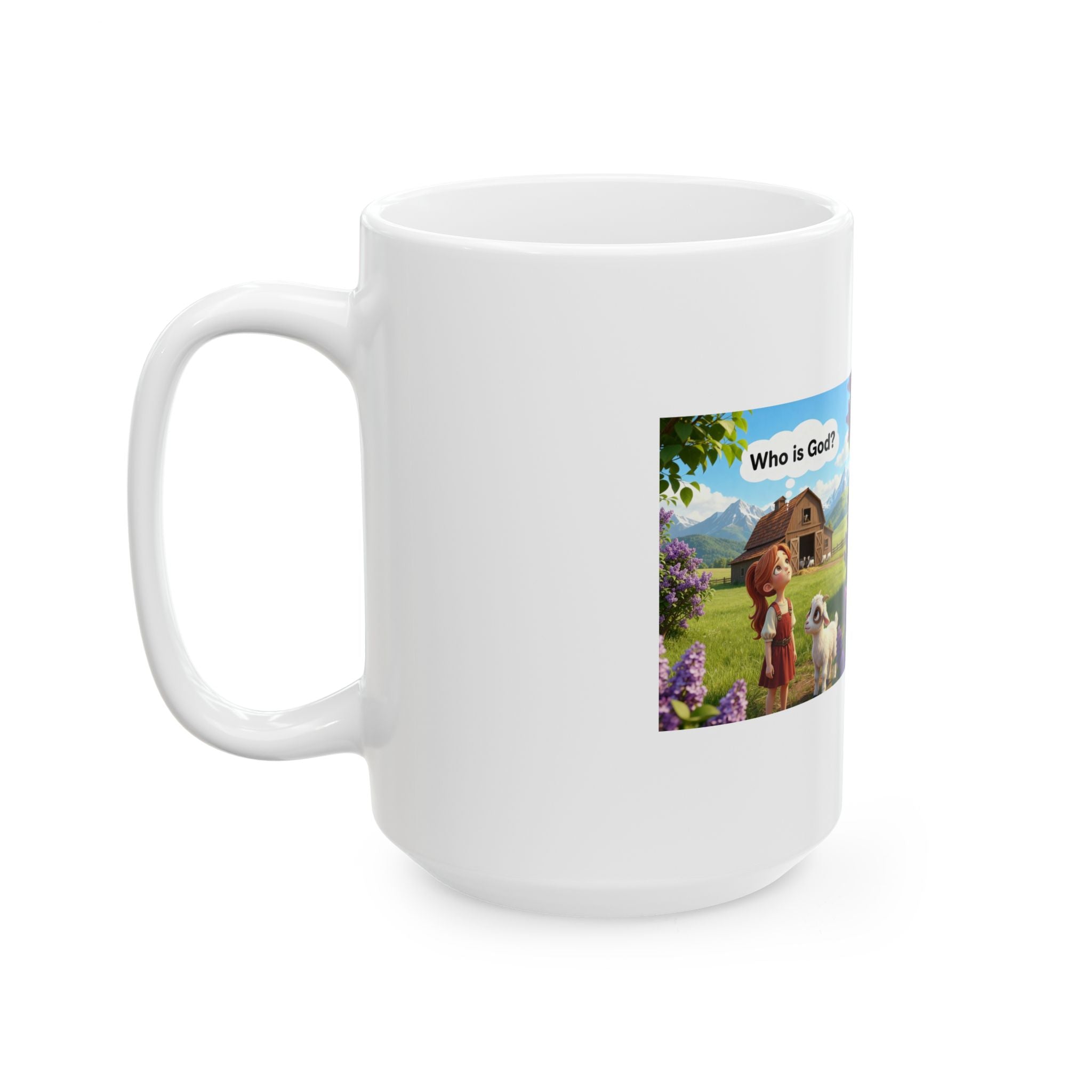Inspirational Christian Ceramic Mug – "Who is God?" Farmhouse Faith Coffee Cup (11oz, 15oz)